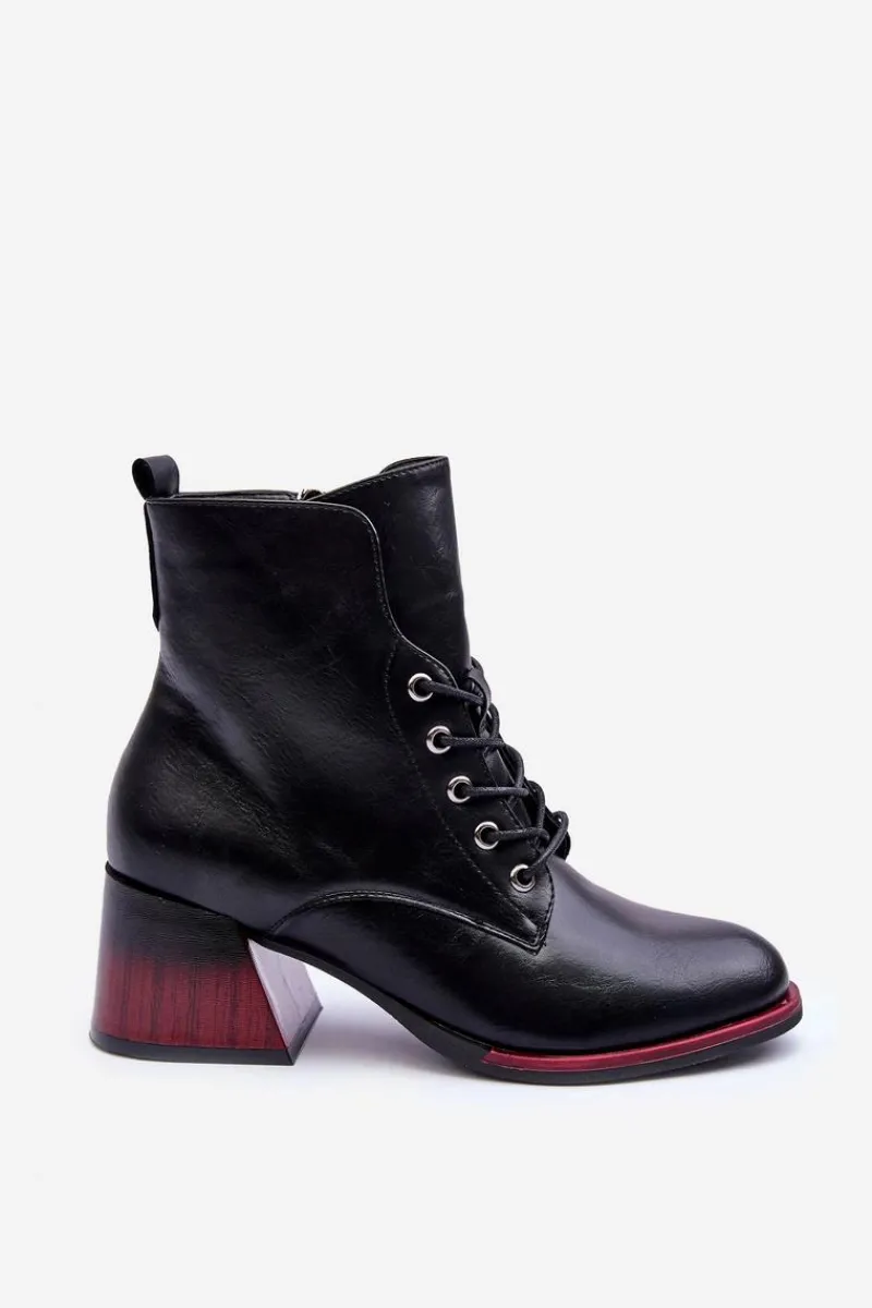 Online Skórzane Botki Na Obcasie Czarne Luloshe Damskie Czarne Botki|Botki Na Obcasie