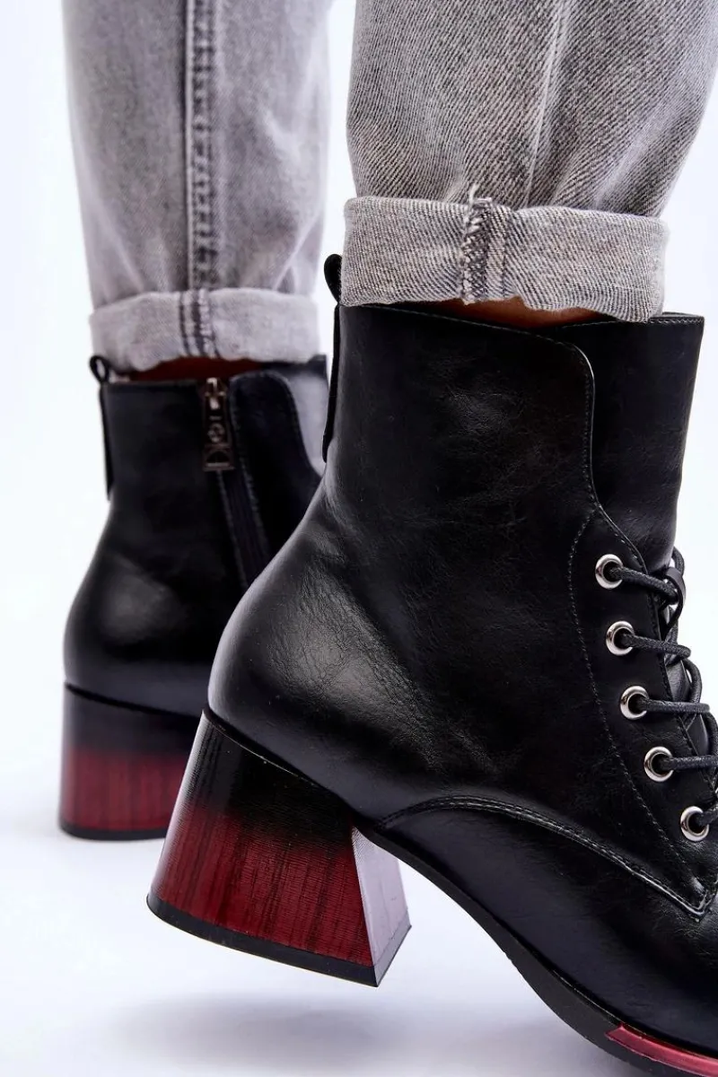 Online Skórzane Botki Na Obcasie Czarne Luloshe Damskie Czarne Botki|Botki Na Obcasie