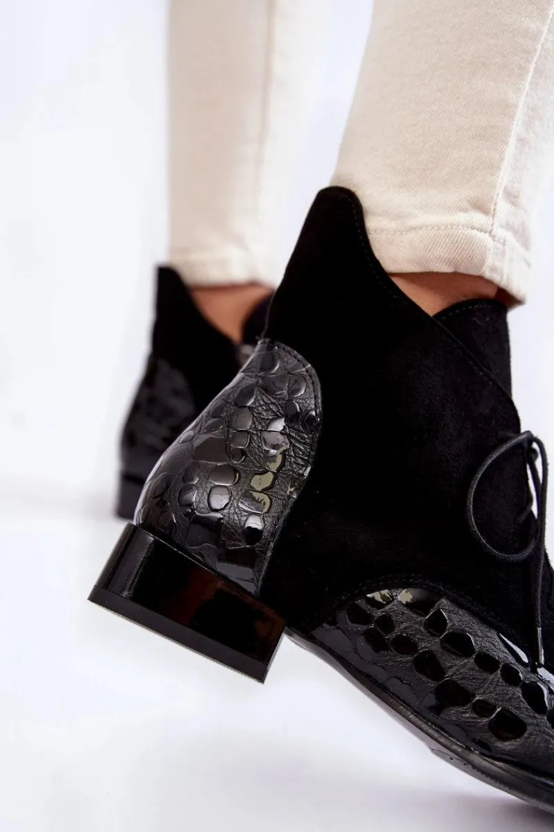 Botki Maciejka|Botki Sznurowane>Maciejka Skórzane Botki Na Płaskim Obcasie 2878J-01 Czarne