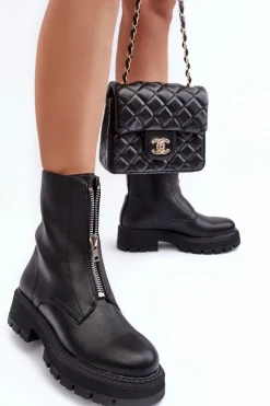 Outlet Skórzane Botki Na Płaskim Obcasie Z Suwakiem Czarne Vimal Damskie Czarne Botki|Brązowe I Beżowe Botki