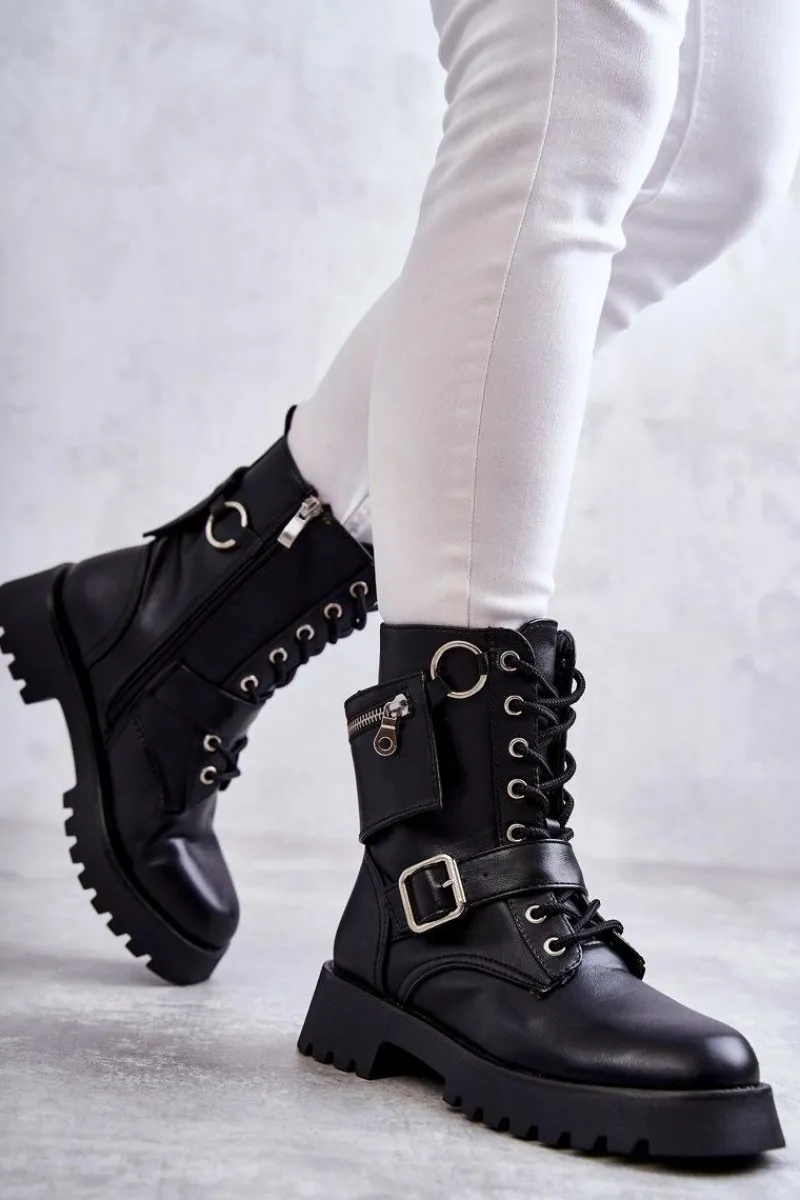 Online Boto Skórzane Botki Na Płaskim Obcasie Czarne Marlis