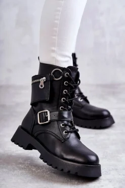 Online Boto Skórzane Botki Na Płaskim Obcasie Czarne Marlis