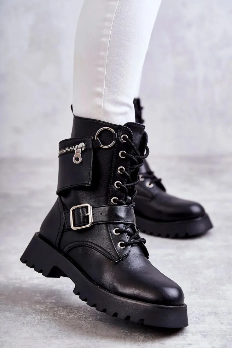 Online Boto Skórzane Botki Na Płaskim Obcasie Czarne Marlis