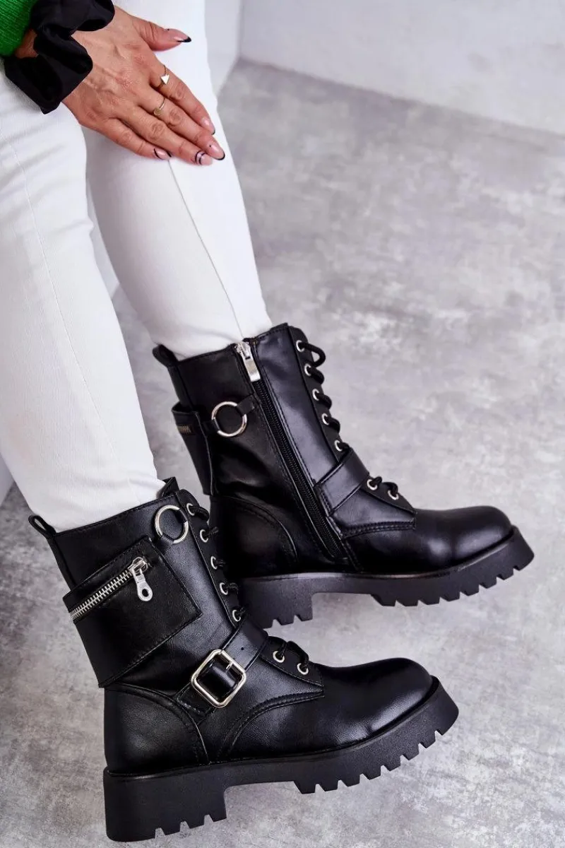 Online Boto Skórzane Botki Na Płaskim Obcasie Czarne Marlis