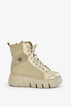 Best Maciejka Skórzane Botki Na Platformie 06751-25 Złote Złoty