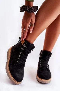 Czarne Botki|Botki Zimowe Damskie>Boto Skórzane Botki Na Platformie Czarne Ressa