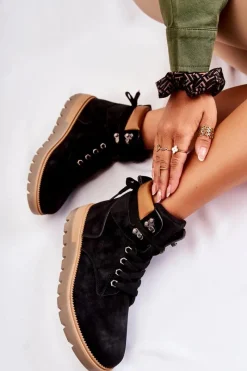 Czarne Botki|Botki Zimowe Damskie><noscript><img width=