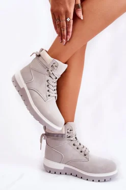 Czarne Botki|Botki Zimowe Damskie>Boto Skórzane Botki Na Platformie Szare Ressa