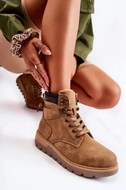 Best Boto Skórzane Botki Na Platformie Brązowe Ressa