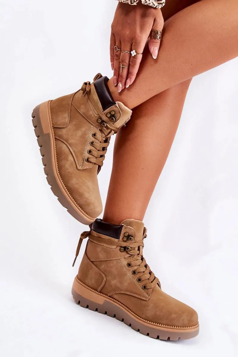 Best Boto Skórzane Botki Na Platformie Brązowe Ressa