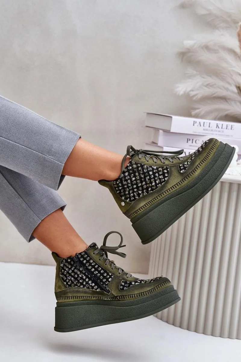 Online Maciejka Skórzane Botki Na Platformie I Koturnie 06759-09 Zielone