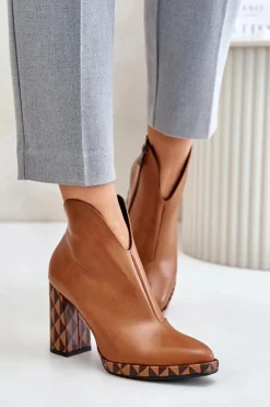 Best Laura Messi Skórzane Botki Na Słupku 2836 Brązowe