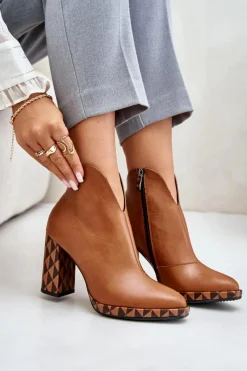 Best Laura Messi Skórzane Botki Na Słupku 2836 Brązowe