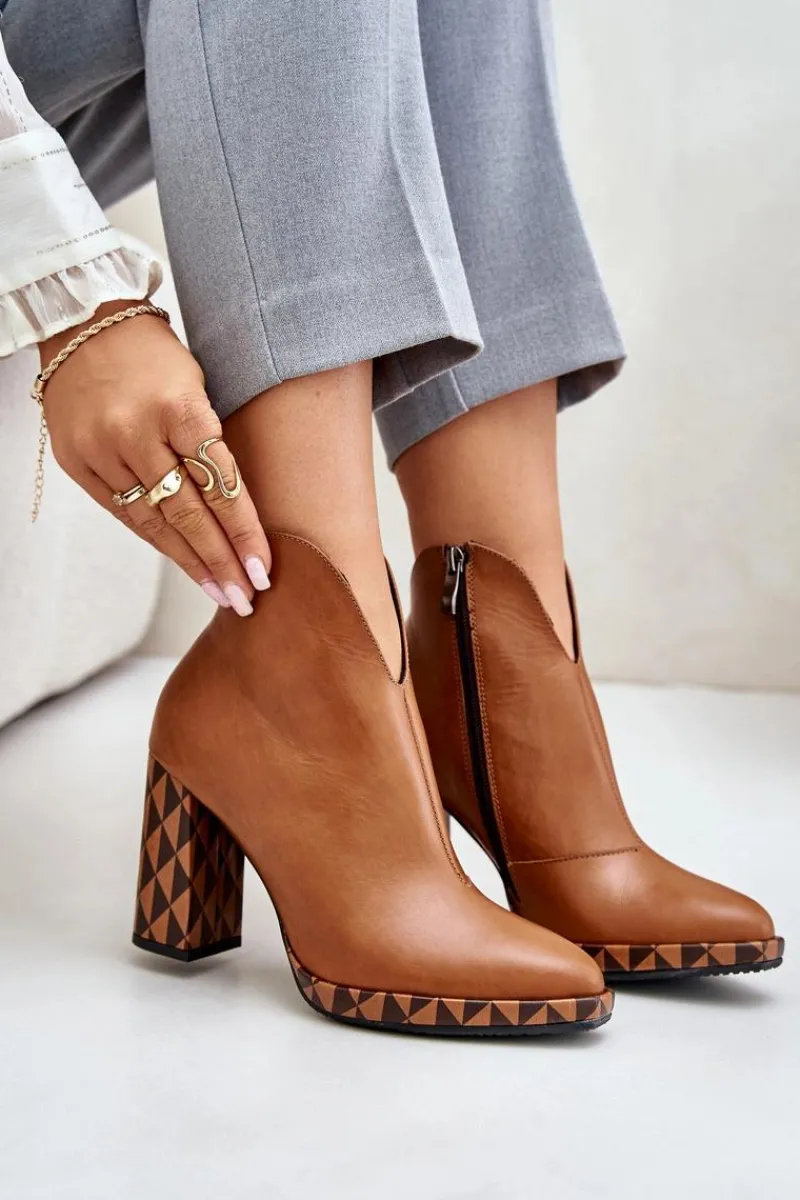 Best Laura Messi Skórzane Botki Na Słupku 2836 Brązowe