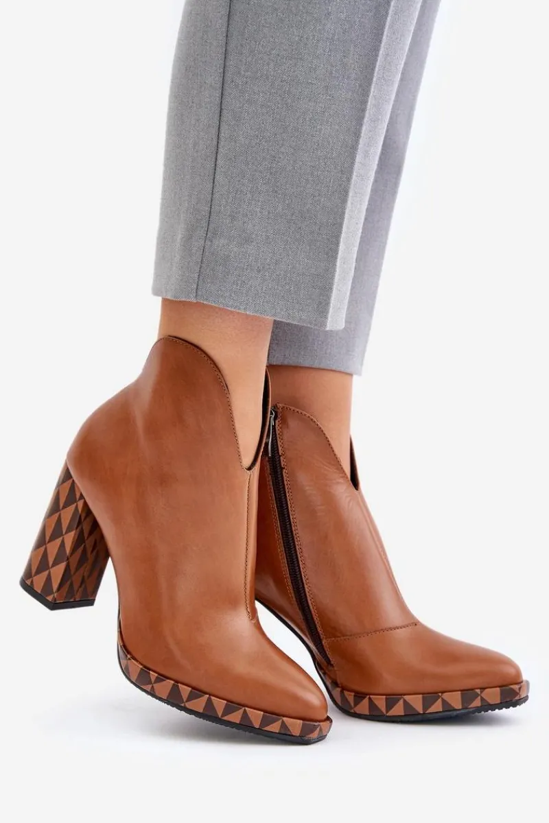 Best Laura Messi Skórzane Botki Na Słupku 2836 Brązowe