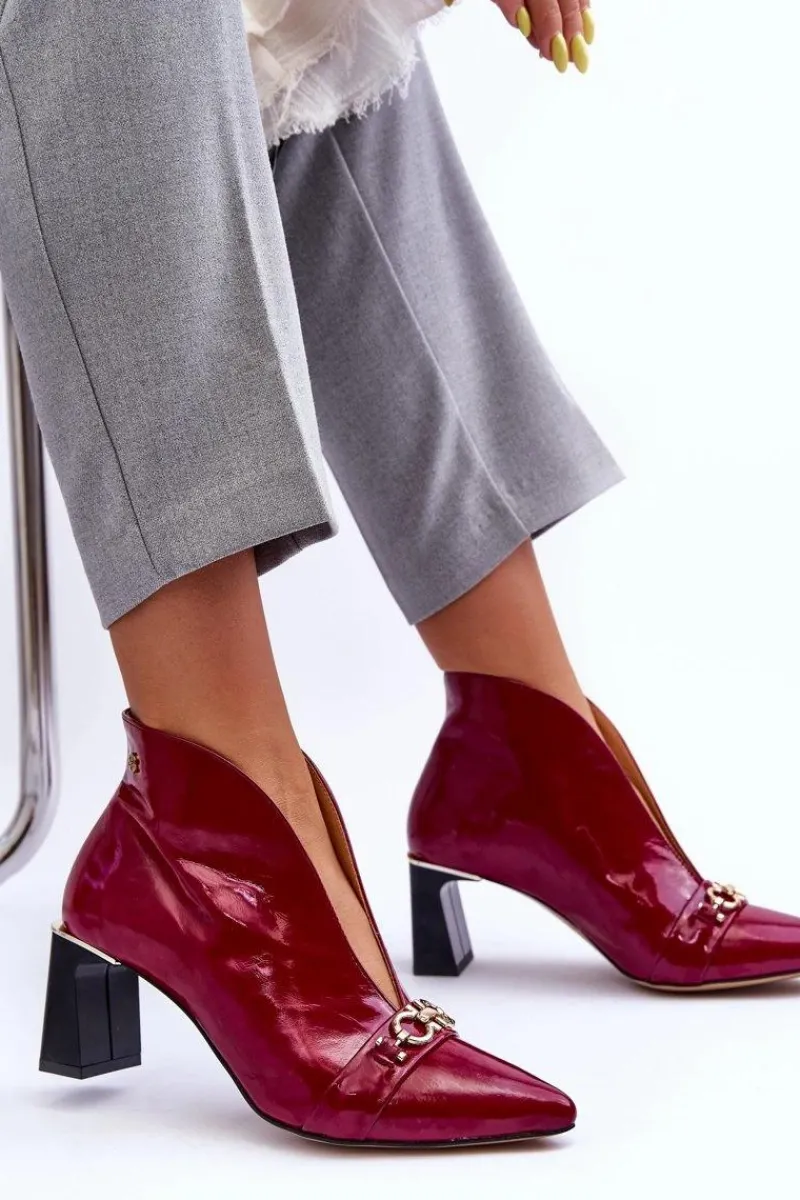 Discount Skórzane Botki Na Słupku 05262-15 Fuksja Damskie Botki Skórzane|Botki Na Słupku