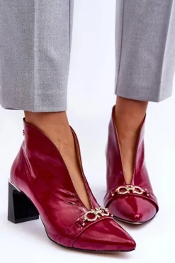 Discount Skórzane Botki Na Słupku 05262-15 Fuksja Damskie Botki Skórzane|Botki Na Słupku