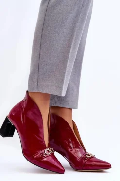 Discount Skórzane Botki Na Słupku 05262-15 Fuksja Damskie Botki Skórzane|Botki Na Słupku