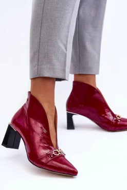 Discount Skórzane Botki Na Słupku 05262-15 Fuksja Damskie Botki Skórzane|Botki Na Słupku