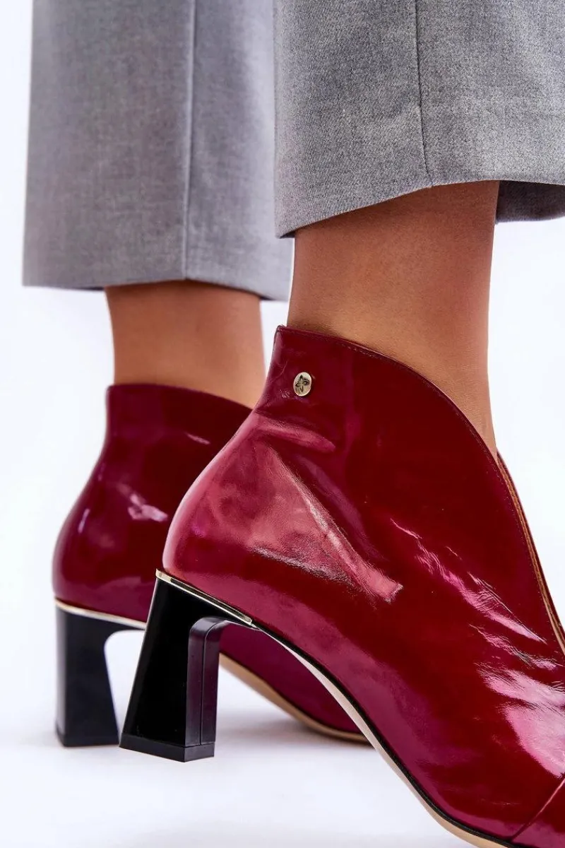 Discount Skórzane Botki Na Słupku 05262-15 Fuksja Damskie Botki Skórzane|Botki Na Słupku