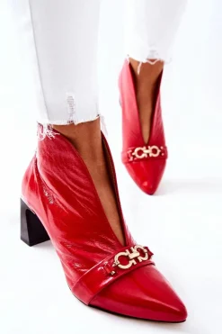 Botki Maciejka|Botki Skórzane></noscript>Maciejka Skórzane Botki Na Słupku Czerwone 05262-08