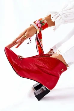 Botki Maciejka|Botki Skórzane></noscript>Maciejka Skórzane Botki Na Słupku Czerwone 05262-08