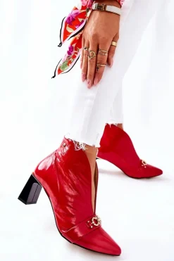 Botki Maciejka|Botki Skórzane></noscript>Maciejka Skórzane Botki Na Słupku Czerwone 05262-08