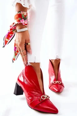 Botki Maciejka|Botki Skórzane></noscript>Maciejka Skórzane Botki Na Słupku Czerwone 05262-08