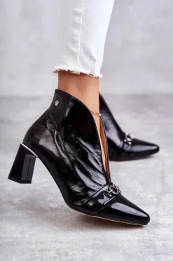 Outlet Maciejka Skórzane Botki Na Słupku Czarne 05262-01 Czarny