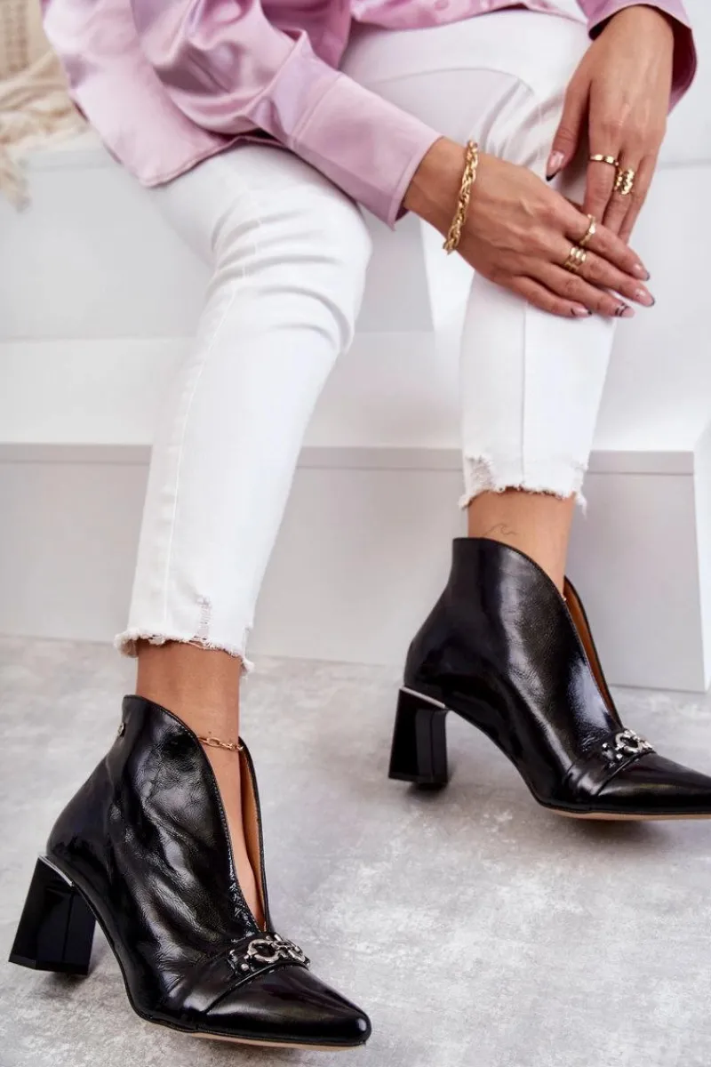 Outlet Maciejka Skórzane Botki Na Słupku Czarne 05262-01 Czarny