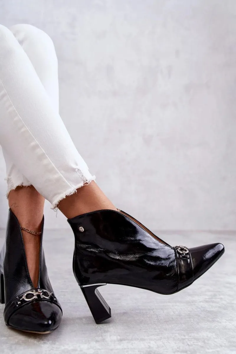 Outlet Maciejka Skórzane Botki Na Słupku Czarne 05262-01 Czarny