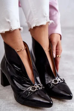 Outlet Maciejka Skórzane Botki Na Słupku Czarne 05262-01 Czarny