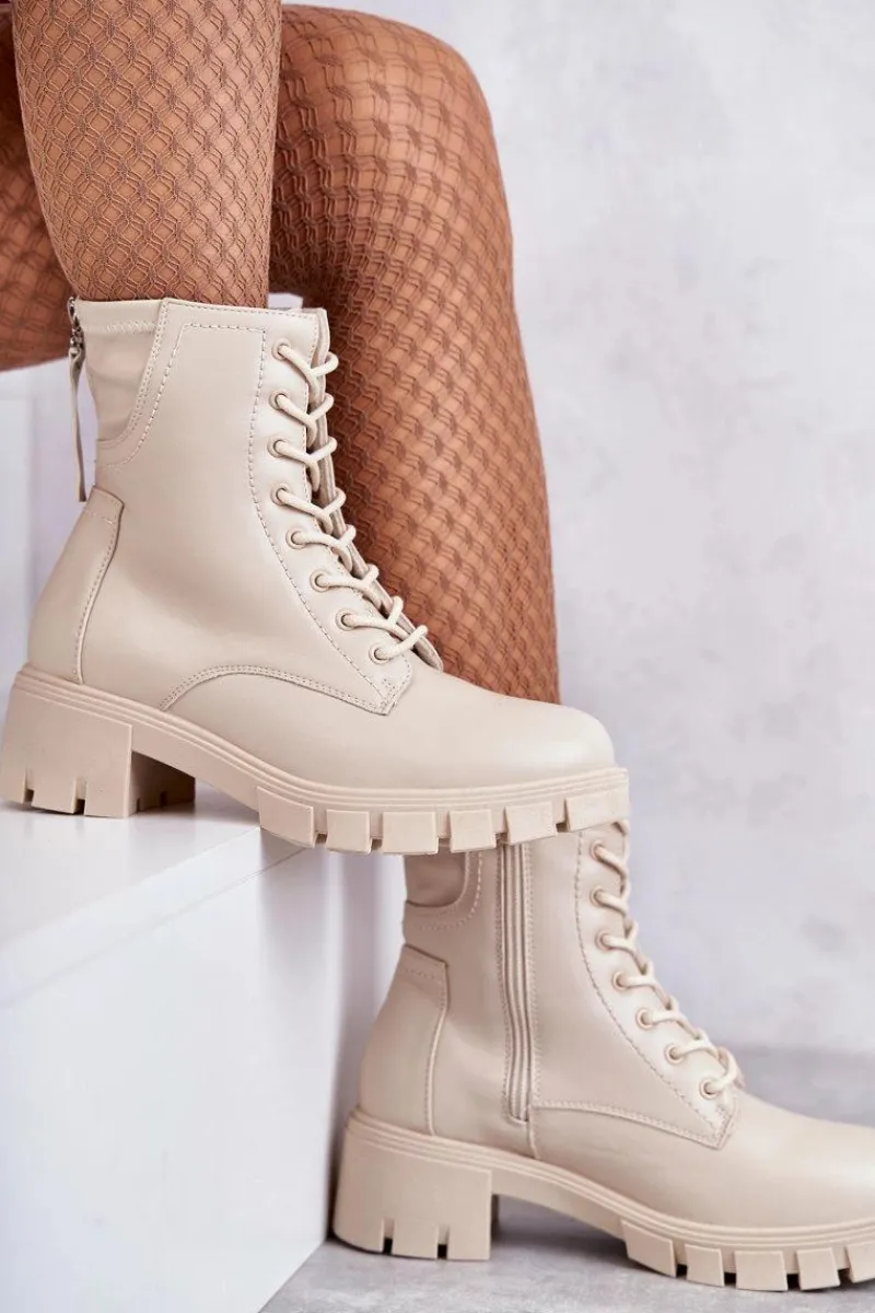 Botki Sznurowane|Czarne Botki>Buty damskie Vinceza Skórzane Botki Na Suwak Beżowe Tonje