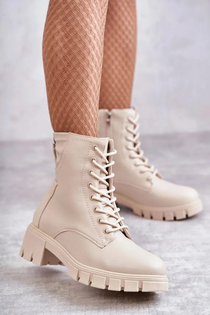 Botki Sznurowane|Czarne Botki>Buty damskie Vinceza Skórzane Botki Na Suwak Beżowe Tonje