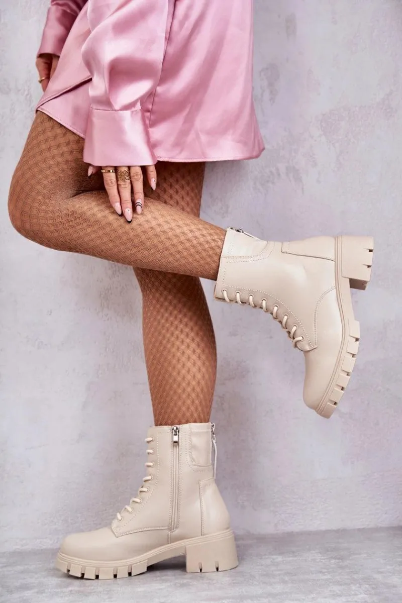 Botki Sznurowane|Czarne Botki>Buty damskie Vinceza Skórzane Botki Na Suwak Beżowe Tonje