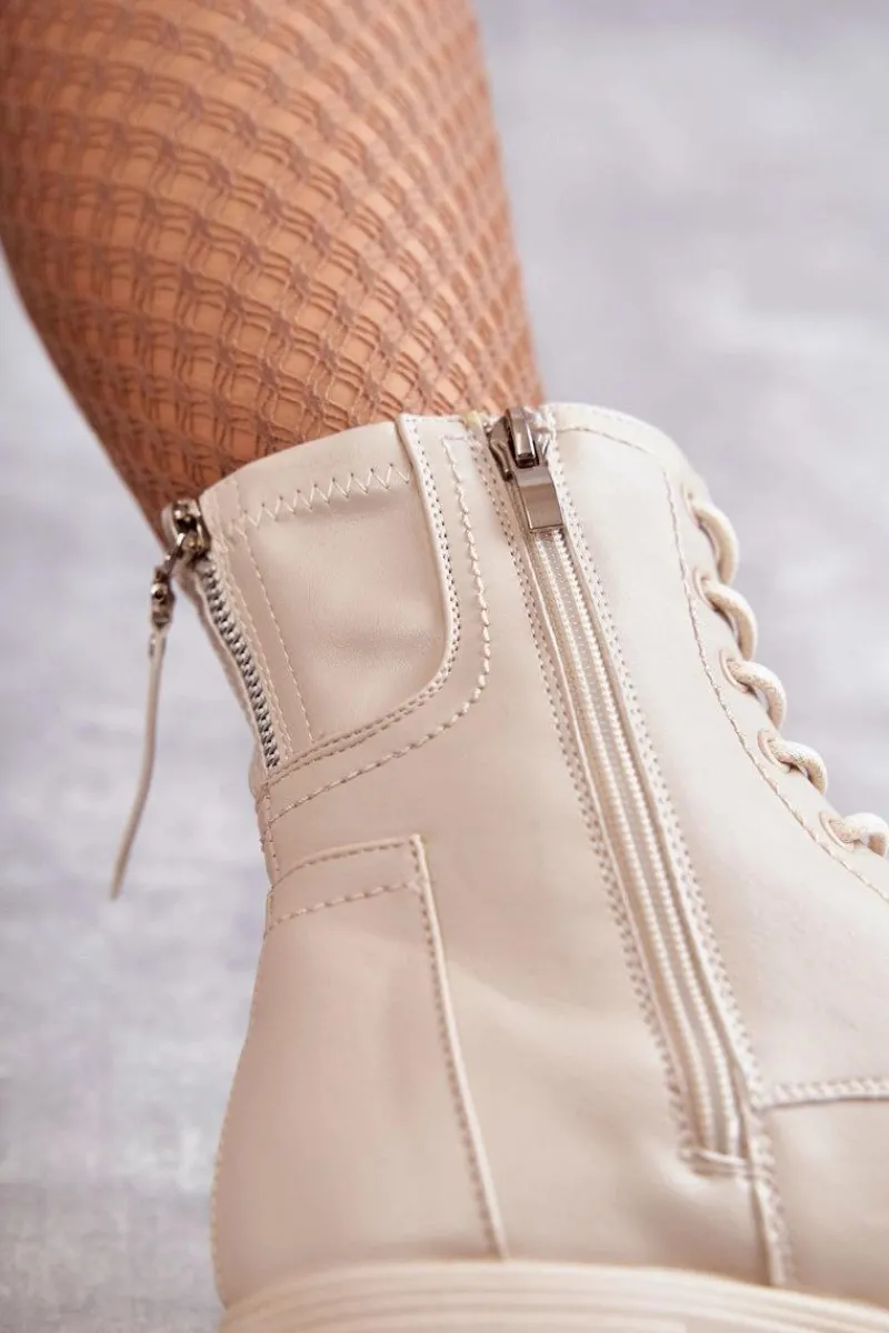 Botki Sznurowane|Czarne Botki>Buty damskie Vinceza Skórzane Botki Na Suwak Beżowe Tonje