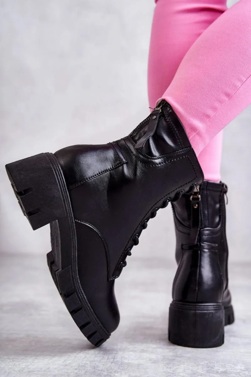 Buty damskie Vinceza Skórzane Botki Na Suwak Czarne Tonje