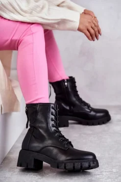 Buty damskie Vinceza Skórzane Botki Na Suwak Czarne Tonje