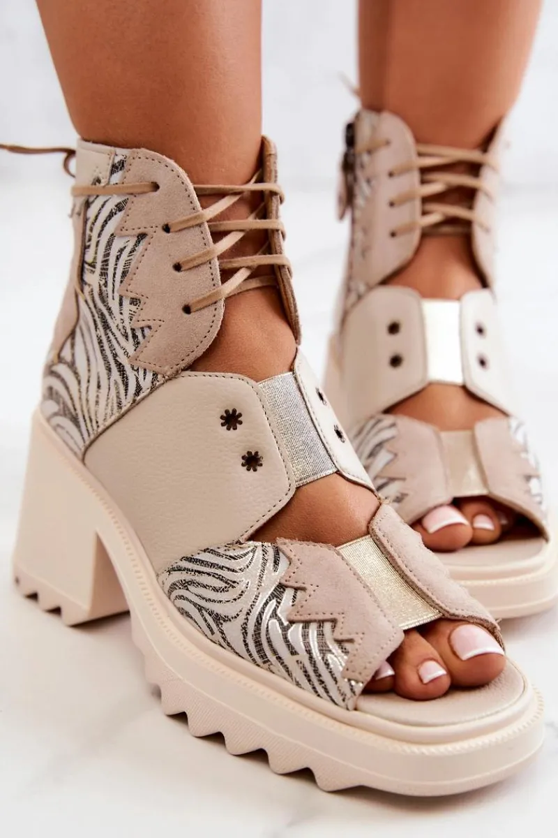 Hot Maciejka Skórzane Botki Na Suwak 05321-04 Beżowe Beżowy