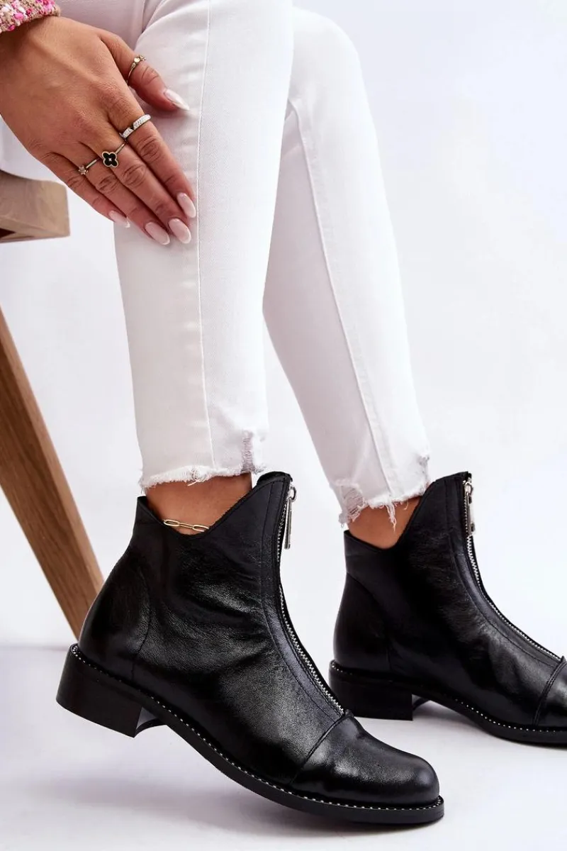 Zazoo Skórzane Botki Na Suwak Nicole 2785/037 Czarne Czarny