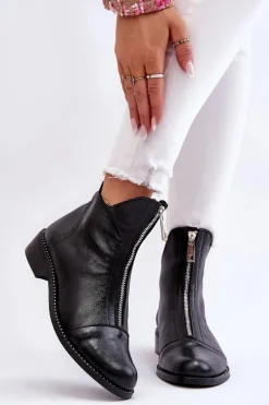 Zazoo Skórzane Botki Na Suwak Nicole 2785/037 Czarne Czarny