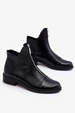 Zazoo Skórzane Botki Na Suwak Nicole 2785/037 Czarne Czarny