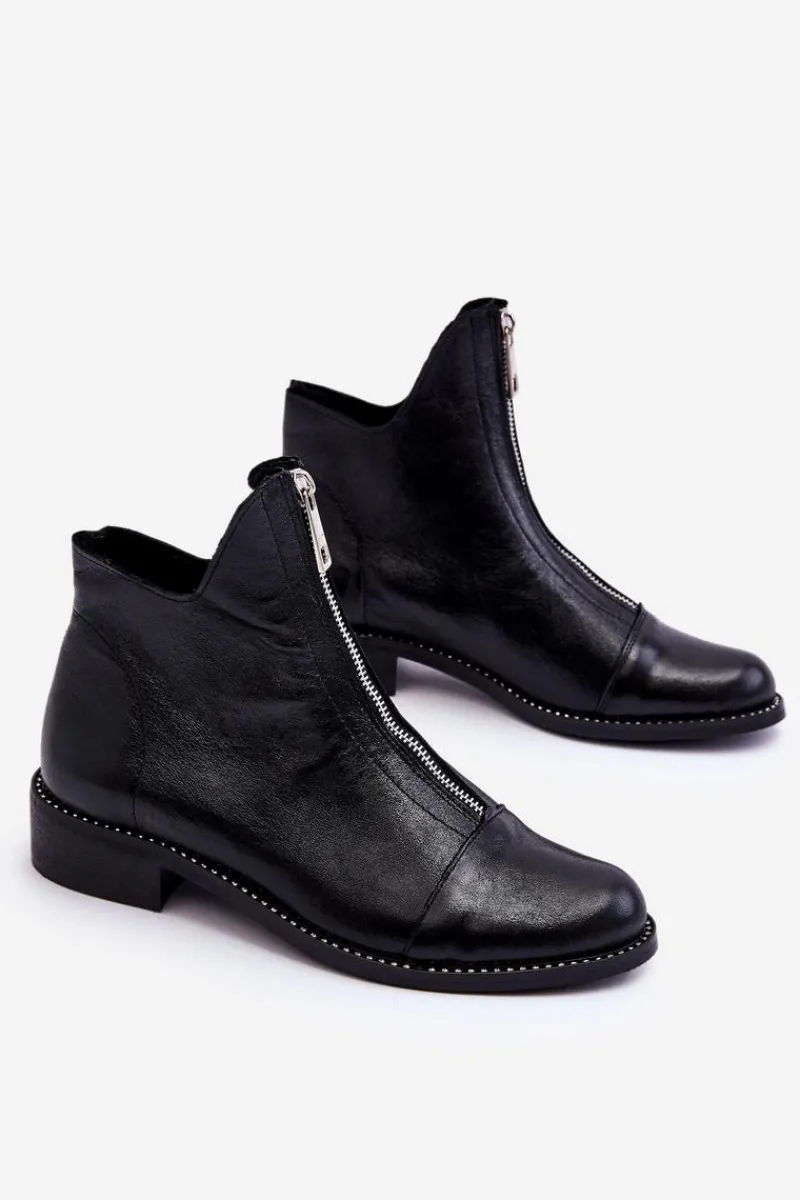 Zazoo Skórzane Botki Na Suwak Nicole 2785/037 Czarne Czarny