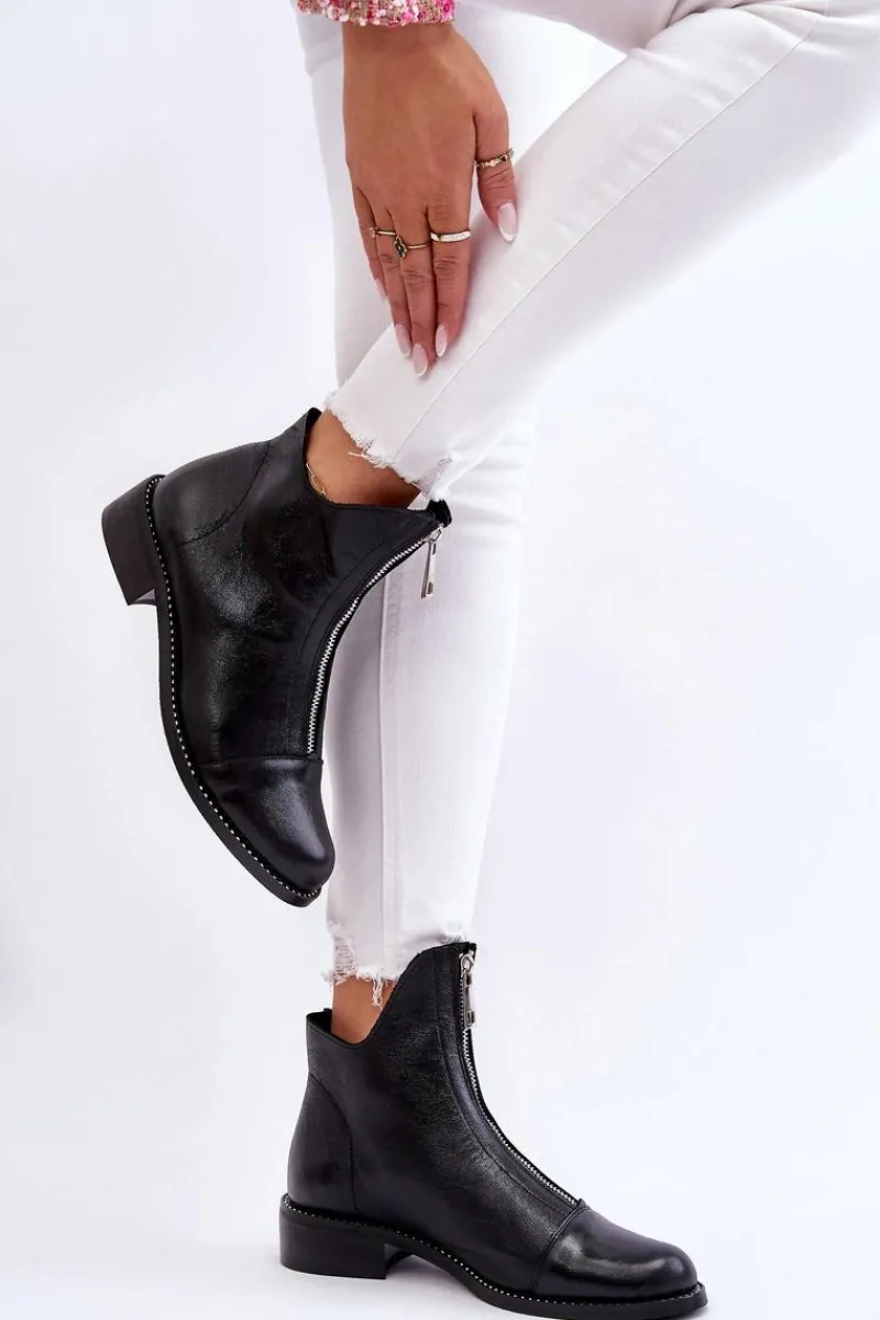 Zazoo Skórzane Botki Na Suwak Nicole 2785/037 Czarne Czarny