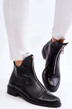 Zazoo Skórzane Botki Na Suwak Nicole 2785/037 Czarne Czarny