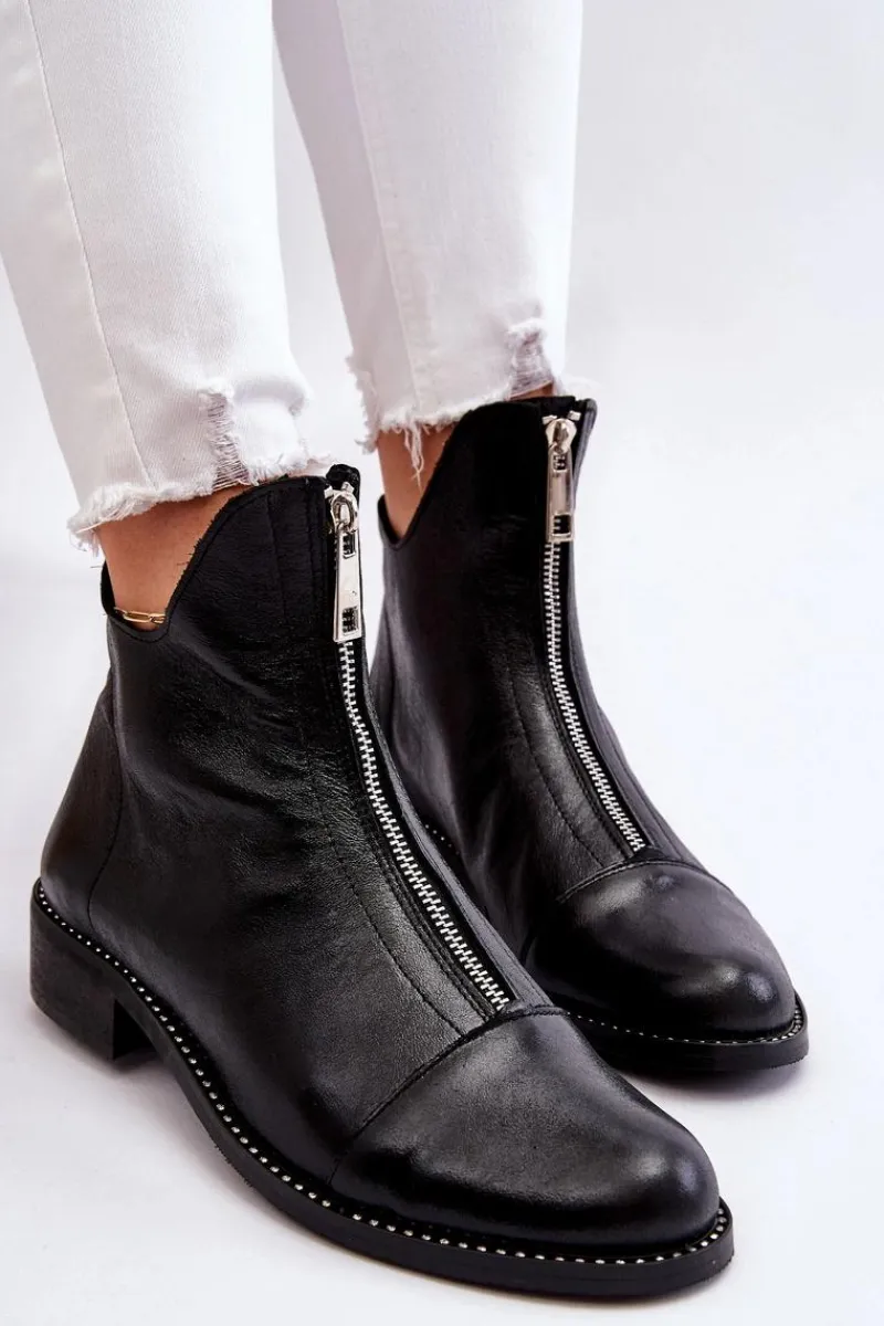 Zazoo Skórzane Botki Na Suwak Nicole 2785/037 Czarne Czarny