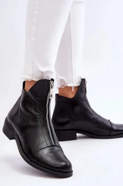 Zazoo Skórzane Botki Na Suwak Nicole 2785/037 Czarne Czarny