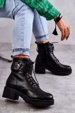 Hot Boto Skórzane Botki Na Suwak Z Ociepleniem Czarne Ramsey