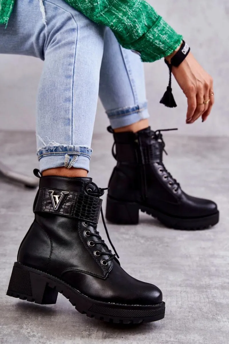 Hot Boto Skórzane Botki Na Suwak Z Ociepleniem Czarne Ramsey