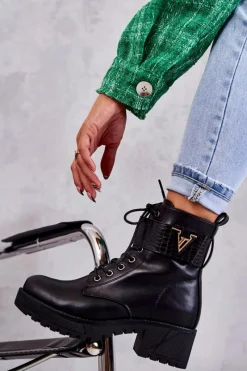 Hot Boto Skórzane Botki Na Suwak Z Ociepleniem Czarne Ramsey